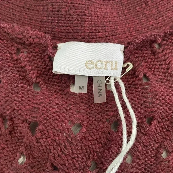 Ecru Style Size M Burgundy Fancy Stitch V Neck Cardigan Sweater Open Weave NEW - Picture 3 of 11